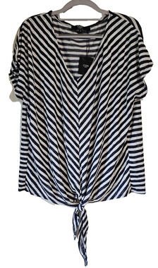 COIN 1804 Womens Striped Tie Front V Neck Top Navy Ivory NWT Plus Size 2X